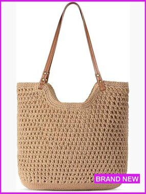 Crochet Woven Tote Bag Summer Beach Purse Lightweight Foldable Shoulder Bag